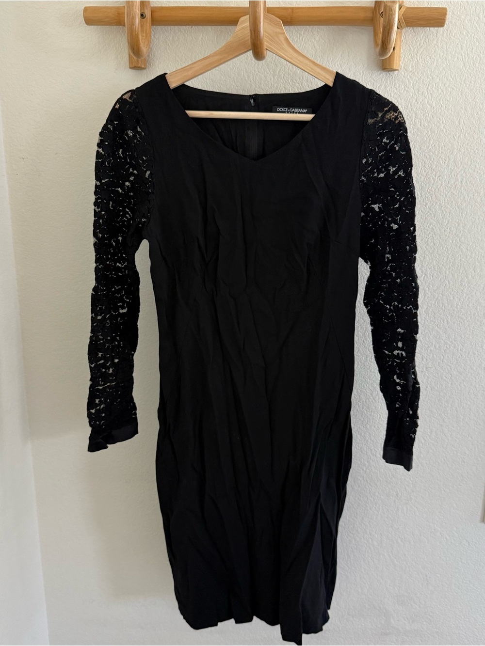 Dolce&Gabbana Staff 90s dark romantic black pencil fitted lace sleeve Dress